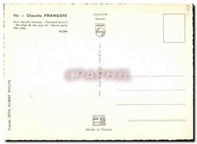 Nowoczesna pocztówka Claude Francois — Rewers
