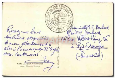 Kobieta w sukni z pasami trzymająca bukiet — 1860-1960 — Côte d'Azur Artistique 1012 — Rewers