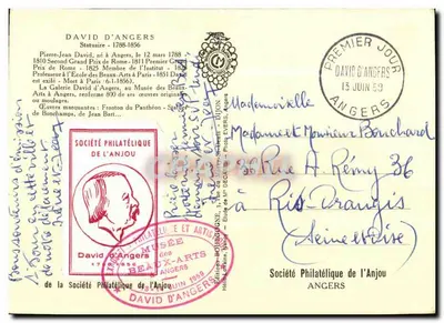 Carta Máxima David D Angers Estatuaire 1959 — Verso
