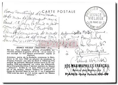 Léonce Vieljeux — Hero oporu — Wydanie pierwszego dnia — Rewers