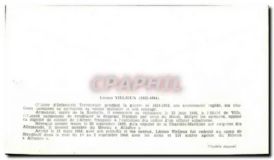 Léonce Vieljeux — Bohater Oporu — F.D.C. historyczna nr 332 — Rewers