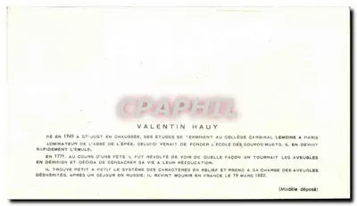 Valentin Haüy — 'Ślepi' — F.D.C. nr 312, wydanie historyczne — Rewers
