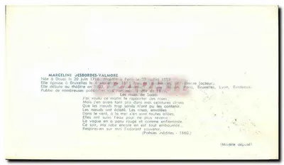 Marceline Desbordes-Valmore — Poetka — Wydawca F.D.C. nr 301 — Rewers