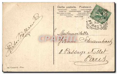 Natividade — cena de berço com criança, carneiro e jumento — Ed. Caruso G. Pisa — Verso