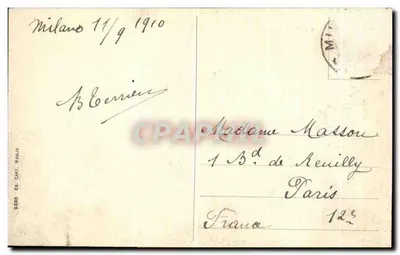 Milano - Piazza Duomo — widok na Duomo i statuę jeździecką — wydawca Maglia, nr 8335 — Rewers