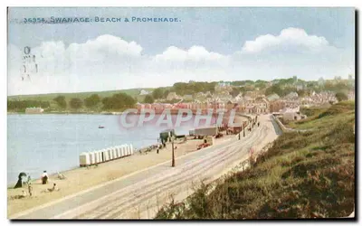 Swanage: Praia & Promenade — série Célesteque, editor The Photocrom Co Ltd, n° 36954