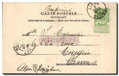 Bilhete postal antigo Liège Estátua de Carlos Magno — Verso