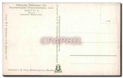 Maria — Passionsspiele Oberammergau 1922 — Verlag F. Bruckmann A.-G., München — Verso