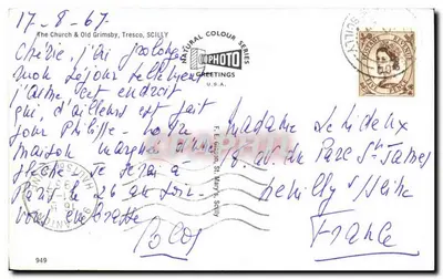 Igreja e aldeia de Tresco — Ilhas Scilly — editor Natural Colour Series, n°949 — Verso