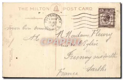 Southsea. Clarence Beach — visão da praia animada — editor The Milton Post Card — Verso