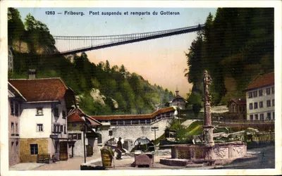 Fribourg. Pont suspendu et remparts du Gotteron — Société Graphique Neuchâtel, n° 1263