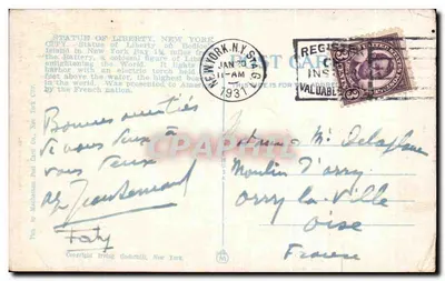 Estátua da Liberdade, Nova Iorque — vista da ilha da Liberdade — editor Irving Underhill, n° 17199 — Verso