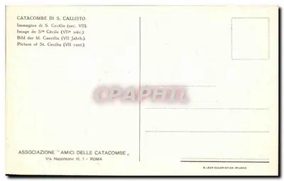Katakomby św. Kalysty — Obraz św. Cecylii (VII wiek) — Stowarzyszenie 'Amici delle Catacombe' i S. Lega Eucaristica-Milano — Rewers