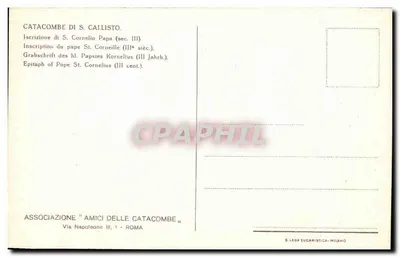 Inscriptie van paus Cornelius — Catacomben van Sint Calixtus — Vereniging Vrienden van de Catacomben, Rome — Achterkant