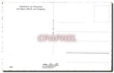 Oberhofen am Thunersee — z Eigerem, Mönchem i Jungfrau — wydawca Arthur Daur, Hilterfingen, nr 2067 — Rewers