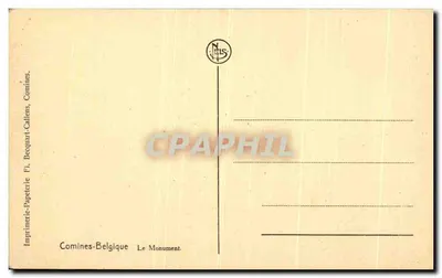 Monumento aos Mortos — 1914-1918 — Imprimerie Papeterie Fl. Becquart-Callens, Comines — Verso