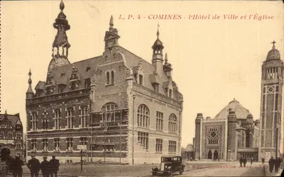 Comines — L'Hôtel de Ville et l'Église — ÉdH Gouvreux-De Tabor
