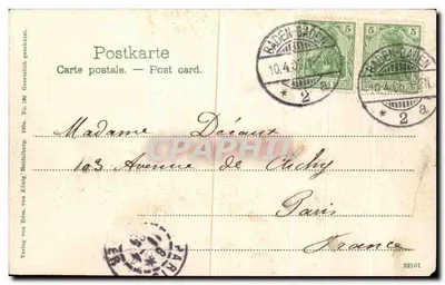 Bilhete postal antigo Gruss Von Baden Baden — Verso