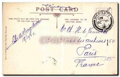 Bilhete postal antigo Torre do Relógio Margate — Verso