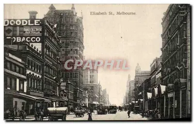 Elizabeth St., Melbourne — widok ulicy z ruchem — wydawca niemiecki