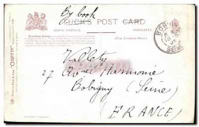 Newnham College, Cambridge — widok głównego budynku — Tuck's Post Card, seria 759 — Rewers