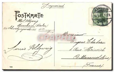 Bilhete postal antigo Mannheim Friedrichbrucke — Verso