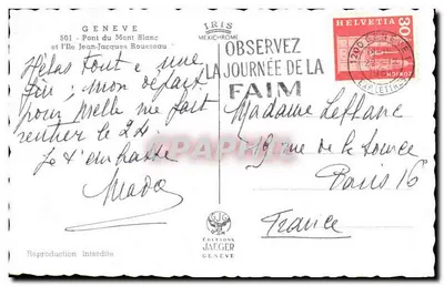 Ponte do Mont-Blanc e a Ilha Jean-Jacques Rousseau — Genebra — Éditions Jaeger — Verso