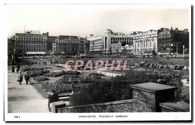 Bilhete postal antigo Jardins de Piccadilly, Manchester
