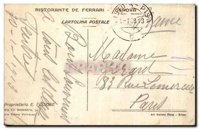 Stara pocztówka Restauracja De Ferrari — Rewers