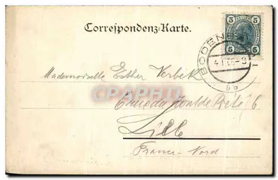 Tetschen a.E. — widok z lotu nad rzeką i mostem — Hermann Poy, Dresden, nr 181 — Rewers