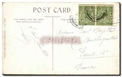 The Leas, Folkestone — parque público com quiosque e passeio — Upton Publisher J 135/4331 — Verso
