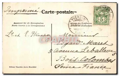 Saudação da Suíça — Berna — Timothés Jacot, Nouchâtel — Verso