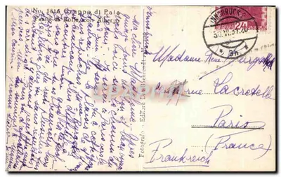Albergo Vezzana — Passo Rolle — Editore: Fotografia Ed. Bachrent, n°1816 — Verso