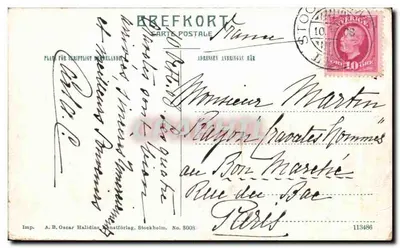 Stockholm, Kungsträdgården — widok panoramiczny z fontanną i kościołem — Imp. A.B. Oscar Halldins Konstförlag, Stockholm, Nr 8009 — Rewers