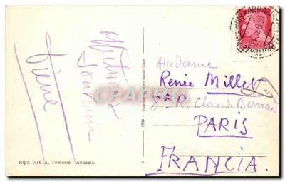 Abbazia — Vista de la costa con palmeras — Ripr. viet. A. Tomasic - Abbazia. — Reverso