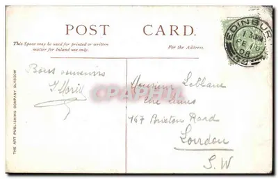 Princes Street, Edynburg — widok panoramiczny z ogródkiem i budynkami — The Art Publishing Company, Glasgow — Rewers