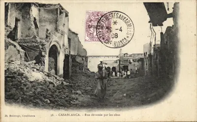 Casablanca — Rue dévastée par les obus — Jh. Boussuge, n°36