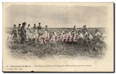 Prisonniers de Settat — 15 janvier 1908 — escortés par des zouaves — J. Geiser, phot. Alger