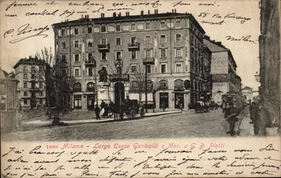 Milão - Largo Corso Garibaldi e Mon. a G. B. Piatti — Carta postal universal, editor não visível