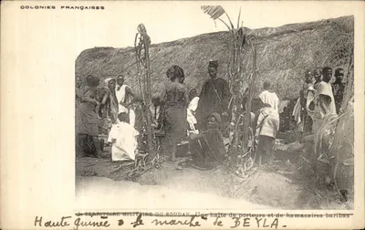 Território militar do Sudoeste — Parada de carregadores e hamacistas baribas em Beyla — Colônias Francesas
