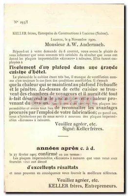 Cuisine d'un grand hôtel à Lucerne — plaques imperméables « Kosmos » — A.W. Andernach & Keller frères — Verso