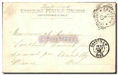 Santuario di Maria SS. del Sangue in Re (Ossola) — Um cumprimento — Cartolina Postale Italiana — Verso