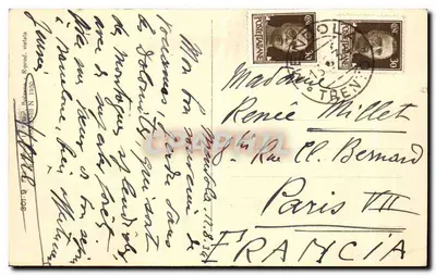 Widok na Dolomity w pobliżu Bolzano: Sella, Sassolungo, Cima Santner, Euringer i Sciliar — Reprod. Bolzano N 1938 — Rewers