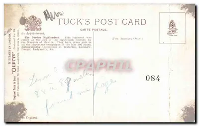 Draping the Colours in Review — The Gordon Highlanders lining Constitution Hill — Tuck's Post Card No. 084 — Verso