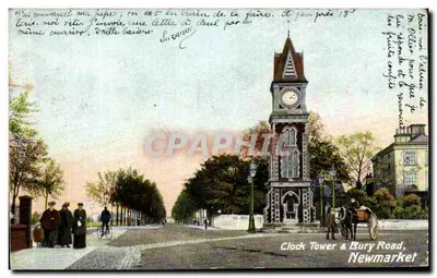 Bilhete postal antigo Torre de Relógio Bury Road Newmarket