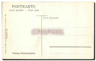 Uitzicht op de vesting Ehrenbreitstein — Coblenz — Uitgever Künzle, Haldenberg — Achterkant