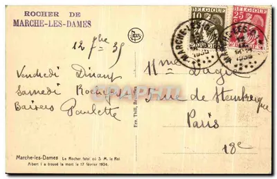 Rocher de Marche-les-Dames — local de sepultura — Editor: Em. Tulli, Bruxelas — Verso