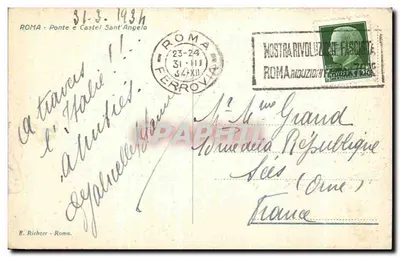 Rzym - Most Sant'Angelo i Zamek Sant'Angelo — E. Richter - Roma — Rewers