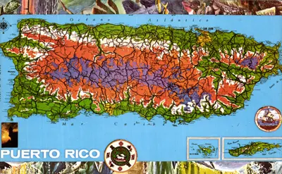Carta postal de Puerto Rico — mapa geográfico colorido — editada por Caribe Tourist
