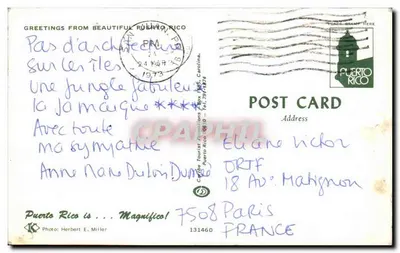 Carta postal de Puerto Rico — mapa geográfico colorido — editada por Caribe Tourist — Verso